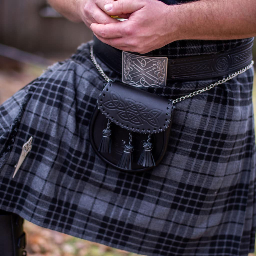 Medieval knot Embossed Black Leather Traditional Kilt Belt